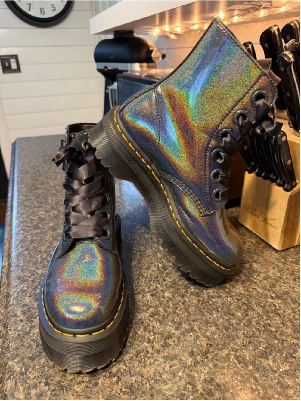 Dr Martens VEGAN MOLLY Iridescent RAINBOW PLATFORM BOOTS